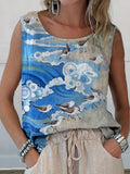 Sandpiper And Summer Sea Side Art Printed Women’s Casual Cotton Linen Tank Top Multicolor / S