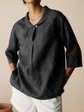 Women’s Casual Linen Cotton 3/4 Sleeve Shirt Black / S