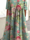 Women’s Vintage Floral Art Print Pocket Cotton Dress