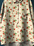 Vintage Lovely Strawberry Art Print Casual Cotton And Linen Shirt