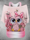 Women's Owl Art Design Two Piece Suit Top