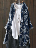 Japanese Style Koi Fish Pattern Printed Women’s Loose Casual Top Jacket Navywhite / S