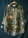 Women’s Vintage Lovely Woodland Animals Art Print Casual Cotton And Linen Shirt Multicolor / S