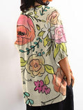 Women’s Large Floral Print Casual Cotton And Linen Shirt