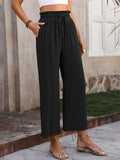 Women’s Solid Color Loose Elegant Casual Simple Cotton And Linen High Waist Wide Leg Pants