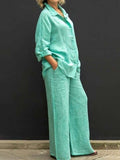 Women’s Solid Color Loose Elegant Casual Shirt Suit Green / S