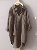 Women’s Solid Color Loose Elegant Casual Cotton And Linen Shirt Coffee / S