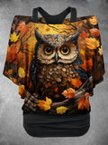 Women's Autumn Maple Owl Animal Two Piece Suit Top