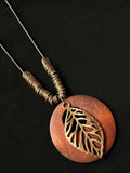 Women’s Ethnic Style Wood And Alloy Long Chain Necklace Leafa / Onesize