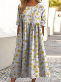 Lovely Daffodil Floral Pattern Printed Women’s Pocket Cotton Dress Whiteyellow / S