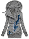 Women’s Winter Feather Print Casual Track Jacket Grey / S