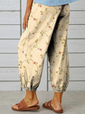 Women’s Retro Elegant Floral Art Printed Cotton And Linen Casual Pants