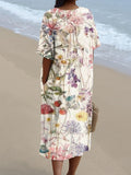 Women’s Elegant Floral Print Pocket Linen Dress