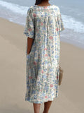 Women’s Blue Floral Pattern Beach Resort Dress