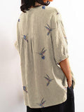 Women’s Cute Lovely Birds Art Print Casual Cotton And Linen Shirt