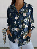 Women’s Flower Print Casual Linen Shirt Multicolor / S