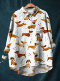 Women’s Dog Flower Print Casual Cotton And Linen Shirt Multicolor / S