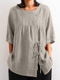 Women's Solid Color Multiple Color Options Print Casual Cotton And Linen Shirt