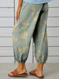 Women’s Retro Elegant Floral Art Printed Cotton And Linen Casual Pants