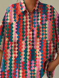 Colorful Geometric Printed Women’s Casual Cotton Linen Shirt