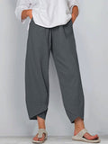 Women’s Solid Color Loose Elegant Casual Simple Cotton And Linen Ninth Pants Grey / S