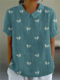 Women’s Flowers And Leaves Casual Cotton Linen Shirt Green Blue / S