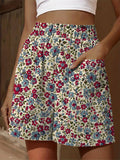 Women’s Retro Red And Blue Floral Print Casual Tiered Palazzo Pants Multicolor / S