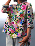 Women’s Colorful Spring Floral Garden Printed Casual Cotton And Linen Shirt