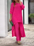 Women’s Cotton And Linen Casual Solid Color Suit Brightpink / S