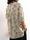 Women’s Vintage Floral Art Print Casual Cotton And Linen Shirt