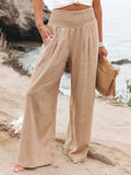 Women’s Cotton And Linen Elasticated Waist-Waisted Wide-Leg Pants Khaki / S