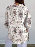 Women’s Fresh Floral Print Casual Linen V-Neck Shirt