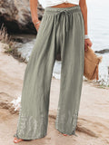 Minimalist Style Spring Floral Pattern Printed Women’s Cotton And Linen Casual Pants Lightgreen / S