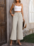 Women’s Solid Color Loose Elegant Casual Simple Cotton And Linen High Waist Wide Leg Pants White / S