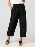 Women’s Slacks With Cotton And Linen Drawstring Pockets