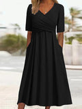 Short Sleeve Crossover Dress Black / S