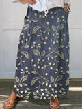 Women’s Retro Floral Art Linen Pocket Skirt Blue / S