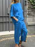 Women’s Casual Cotton And Linen Suit Blue / S