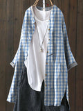 Blue And White Plaid Pattern Printed Women’s Loose Casual Top Jacket Bluewhite / S