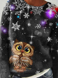 Autumn Winter Cute Owl Print Casual Knit Pullover Sweater