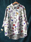 Spring Botanical Garden Pattern Printed Women’s Casual Cotton And Linen Shirt Multicolor / S