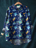 Vintage Lovely Animals Art Print Casual Cotton And Linen Shirt Multicolor / S