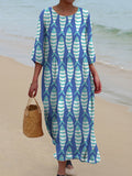 Lovely Sea Fish Pattern Printed Women’s Pocket Cotton Dress Multicolor / S