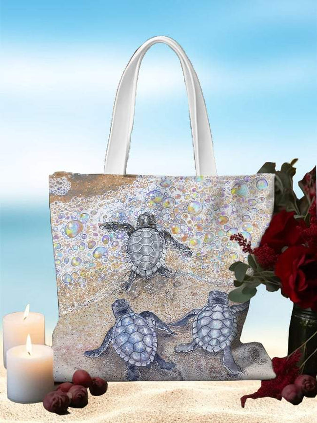 Three Beach Turtle Art Print Linen Tote Bag Multicolor / Onesize