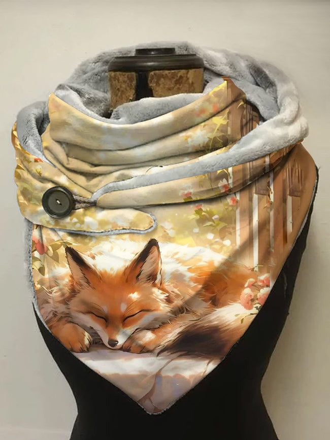 Cute Sleeping Fox Autumn Winter Warm Print Casual Scarf