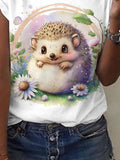 Women’s Summer Hedgehog Print Short Sleeve T-Shirt