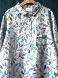 Summer Willow Bough Pattern Printed Women’s Casual Cotton And Linen Shirt