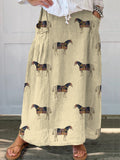 Horse Repeat Pattern Printed Women’s Linen Pocket Skirt Sand / S