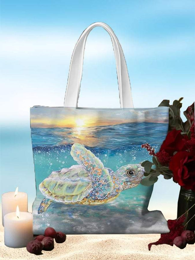 Sunset Turtle Art Print Linen Tote Bag Multicolor / Onesize