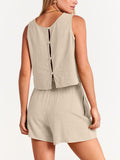 Women’s Solid Color Loose Elegant Casual Cotton And Linen Sleeveless Suit